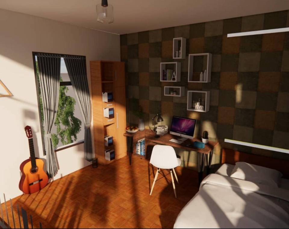 3D & Perspektif - Desain Interior Kamar Tidur/Ruang Keluarga - 13