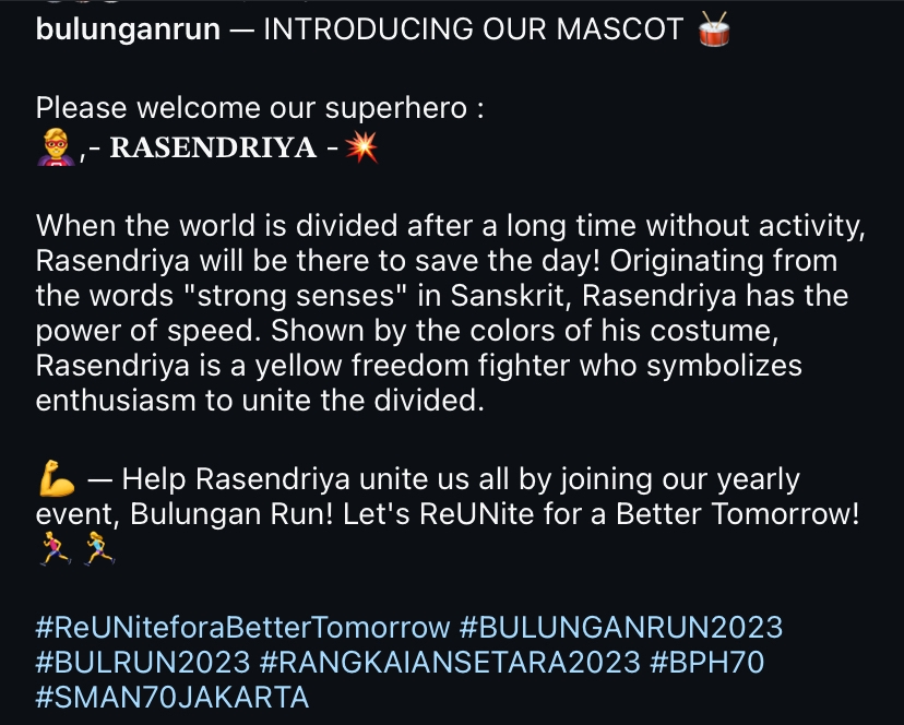 Caption instagram lucu untuk promosi event bulungan run 2023 dengan superhero rasendriya