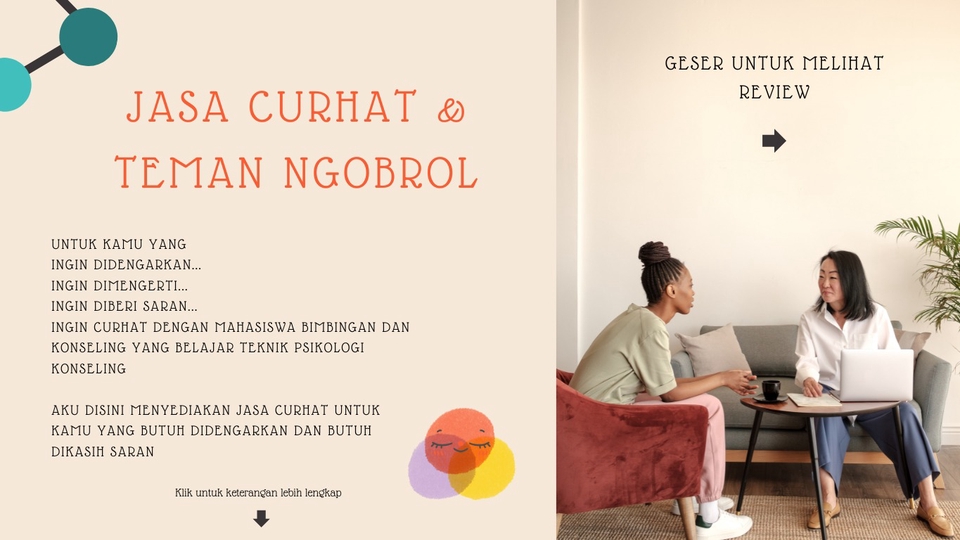 Jasa Curhat dan Teman Ngobrol: Temukan tempat aman dan nyaman untuk berbagi cerita dan mendapatkan saran dari profesional berpengalaman. Dapatkan bimbingan dan konsultasi psikologi dari mahasiswa bimbingan konseling yang belajar teknik psikologi.