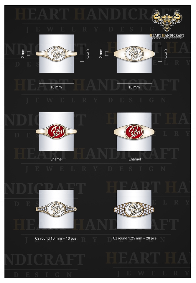 รับออกแบบเครื่องประดับ: ภาพแสดงแบบแหวนดีไซน์สวยงาม มีทั้งแบบเคลือบสีและประดับเพชร สำหรับงานออกแบบจิวเวลรี่ แหวนทองคำ แหวนเพชร ออกแบบแหวนหมั้น และออกแบบเครื่องประดับแฟชั่นต่างๆ