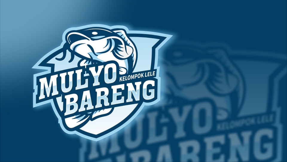 Logo desain untuk komunitas "Mulyo Bareng" dengan ikan lele sebagai simbol.