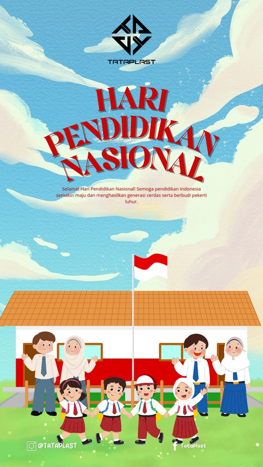 Hari Pendidikan Nasional dengan gambar anak-anak sekolah dan bendera merah putih