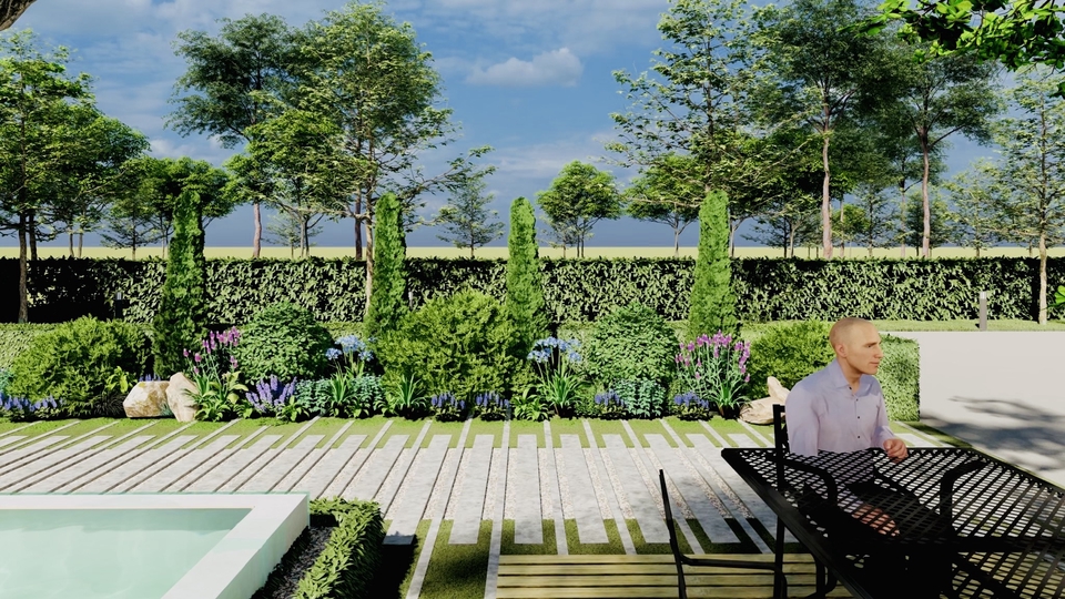 รับออกแบบภูมิทัศน์สวยงาม สวนบ้านพักผ่อนสไตล์โมเดิร์น มีสระว่ายน้ำ จัดสวนสวยด้วยงบประมาณไม่มาก