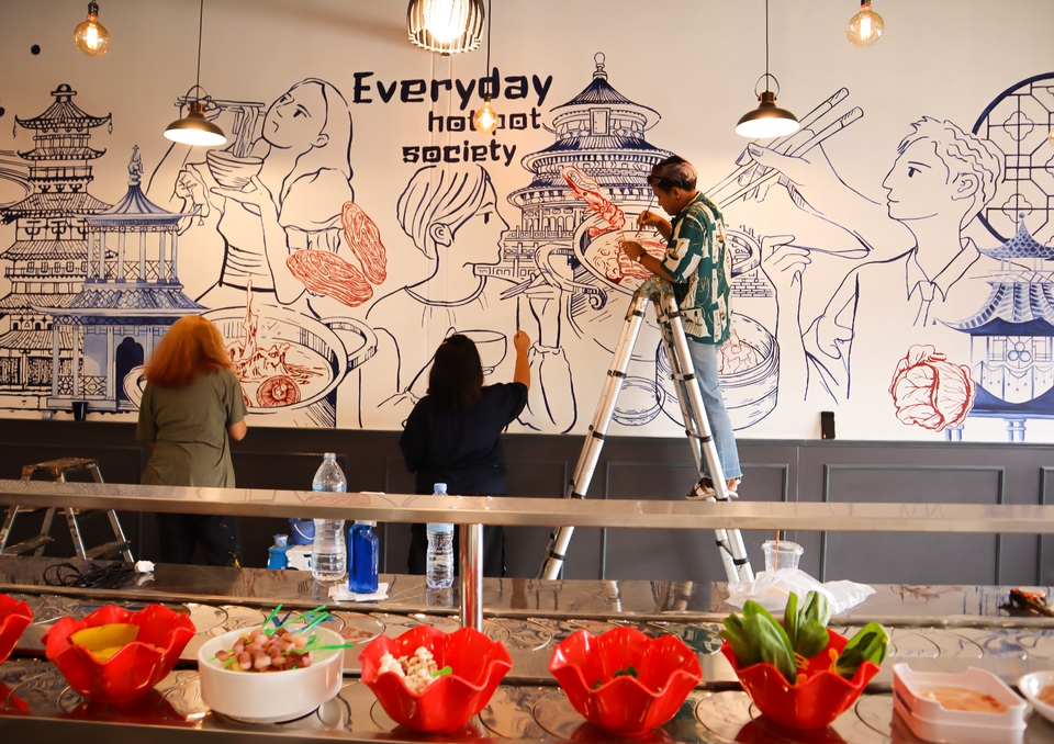 รับเพ้นท์ผนัง 3 มิติ ภาพวาดฝาผนังร้านอาหารสไตล์จีน