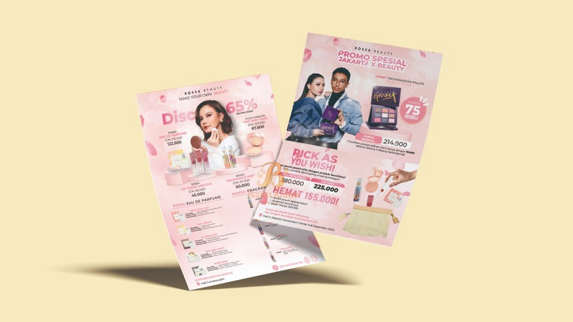Desain brosur promosi special untuk produk kecantikan, menawarkan diskon dan harga spesial.
