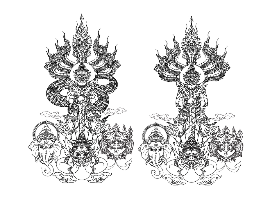 ภาพประกอบเวกเตอร์ - วาดเส้นไทยประยุกต์ แบบ vector ๆ - 18