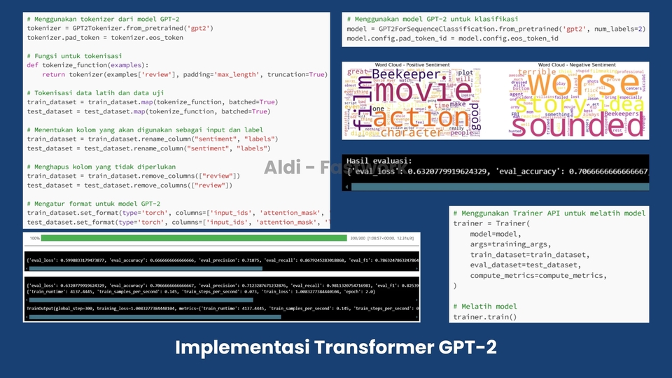 Implementasi transformer GPT-2 untuk menganalisis data dan model