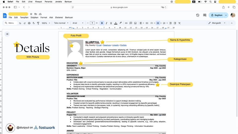 Jasa desain CV profesional dengan desain menarik dan modern. Dapatkan CV yang berkualitas untuk meningkatkan peluang karir Anda.