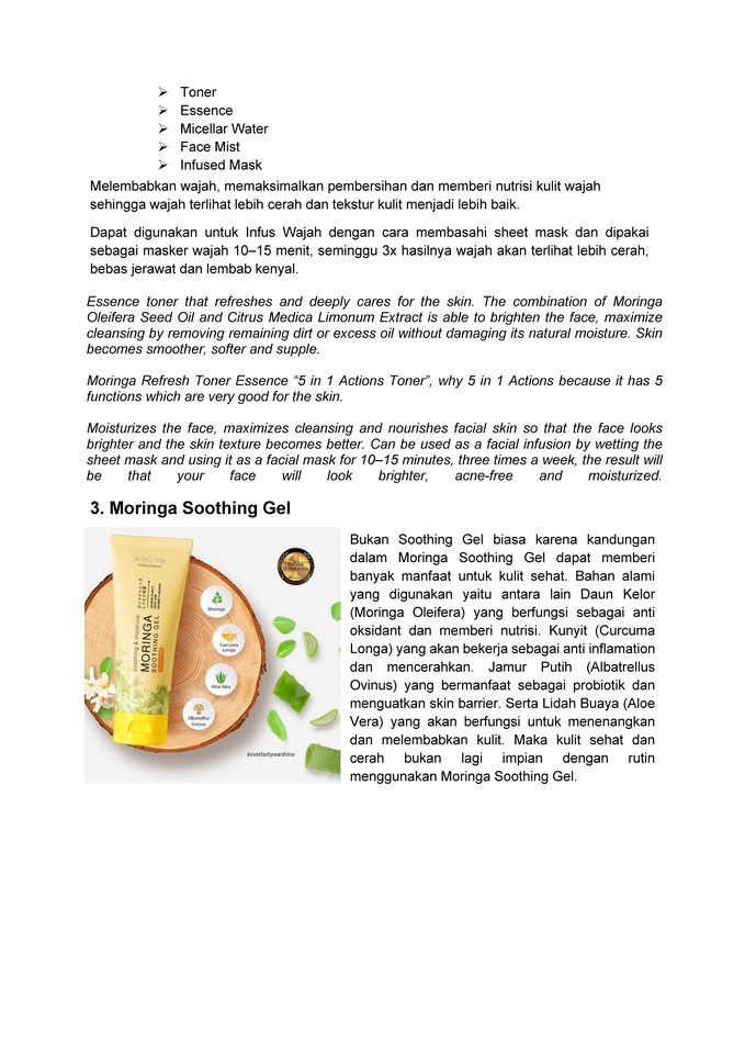 Jasa copywriting untuk membuat artikel tentang produk kecantikan Moringa Soothing Gel yang dapat membantu mencerahkan kulit.