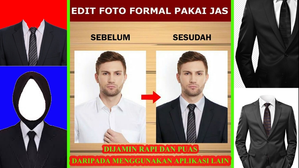Edit Gambar & Photoshop - Mengganti Background Pas Foto 2x3,3x4,4x6 Bisa Setting Jas - 1