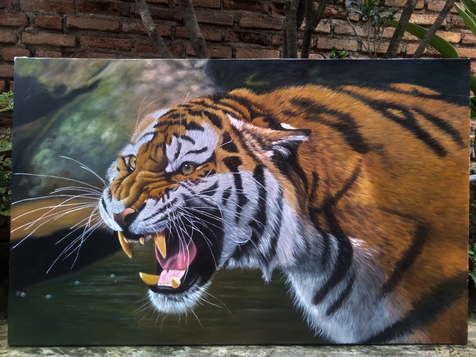Jasa lukis wajah freelance, lukisan harimau realistis, gambar karikatur hewan, desain vektor hewan buas.
