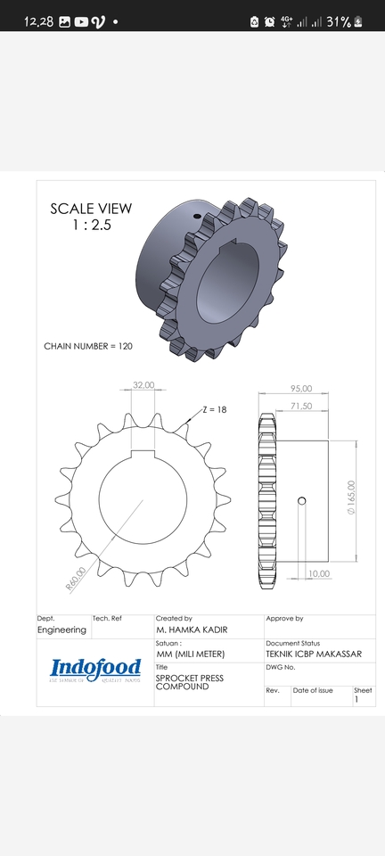 Jasa drafter autocad untuk gambar desain sproket press compound.