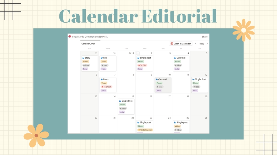 Jasa marketing digital dan sosial media, kalender konten editorial untuk instagram dan facebook, contoh template calendar content untuk meningkatkan engagement dan follower di instagram dan facebook.
