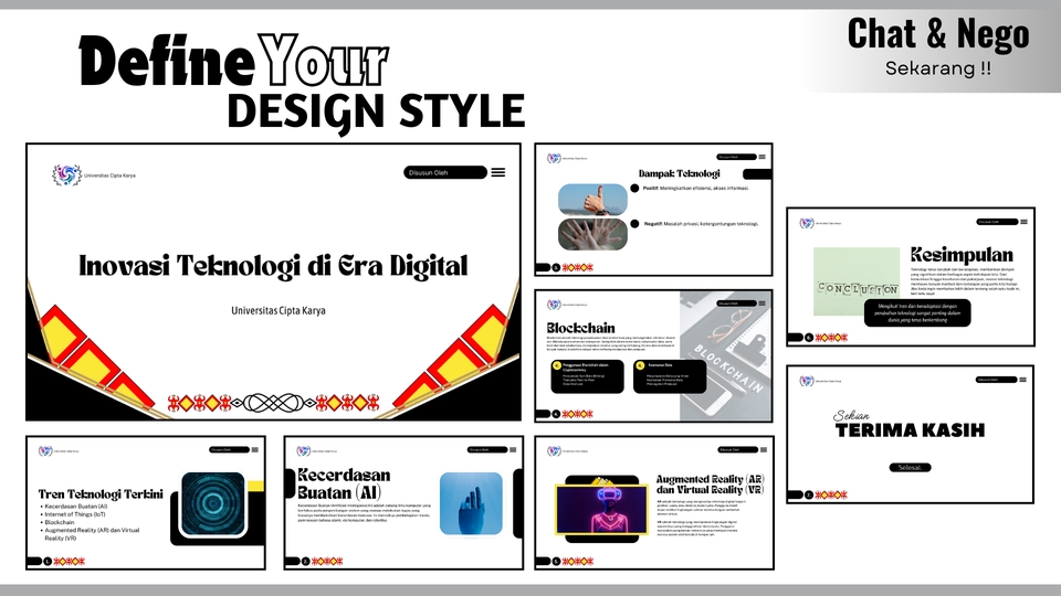 Jasa desain presentasi powerpoint, pembuatan slide presentasi profesional untuk skripsi, seminar, dan bisnis. Desain powerpoint murah dan berkualitas, konsultasikan kebutuhan presentasi Anda sekarang!
