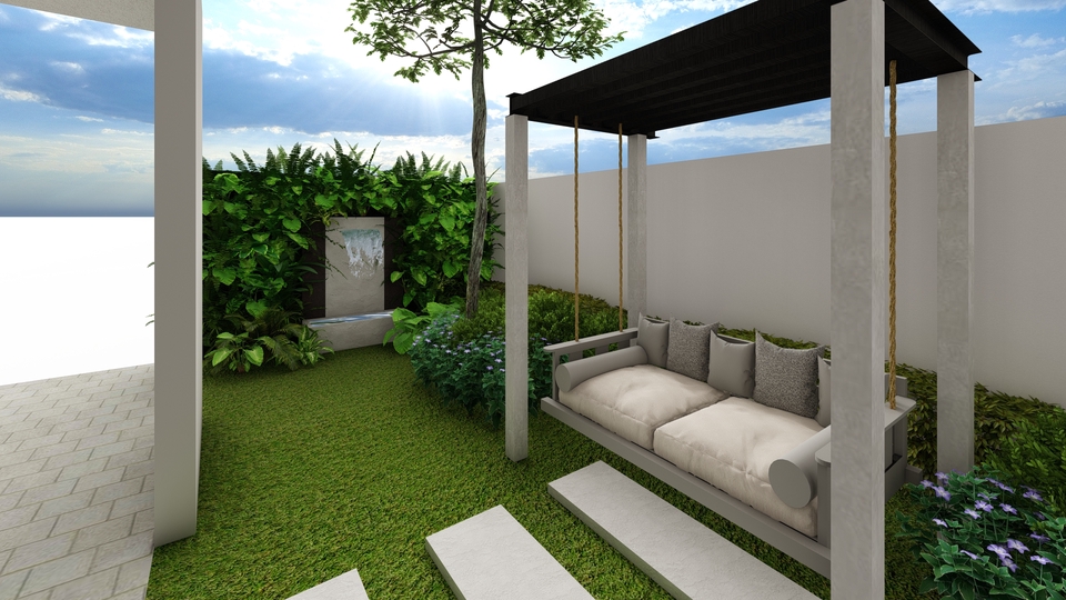 ออกแบบสวน บริการจัดสวน รับจัดสวนหน้าบ้าน สไตล์โมเดิร์น ตกแต่งสวน รับออกแบบภูมิทัศน์ พื้นที่จำกัด