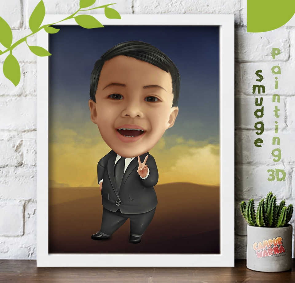 Jasa pembuatan karikatur wajah pria dengan gaya kartun hitam putih untuk dekorasi rumah atau kantor.