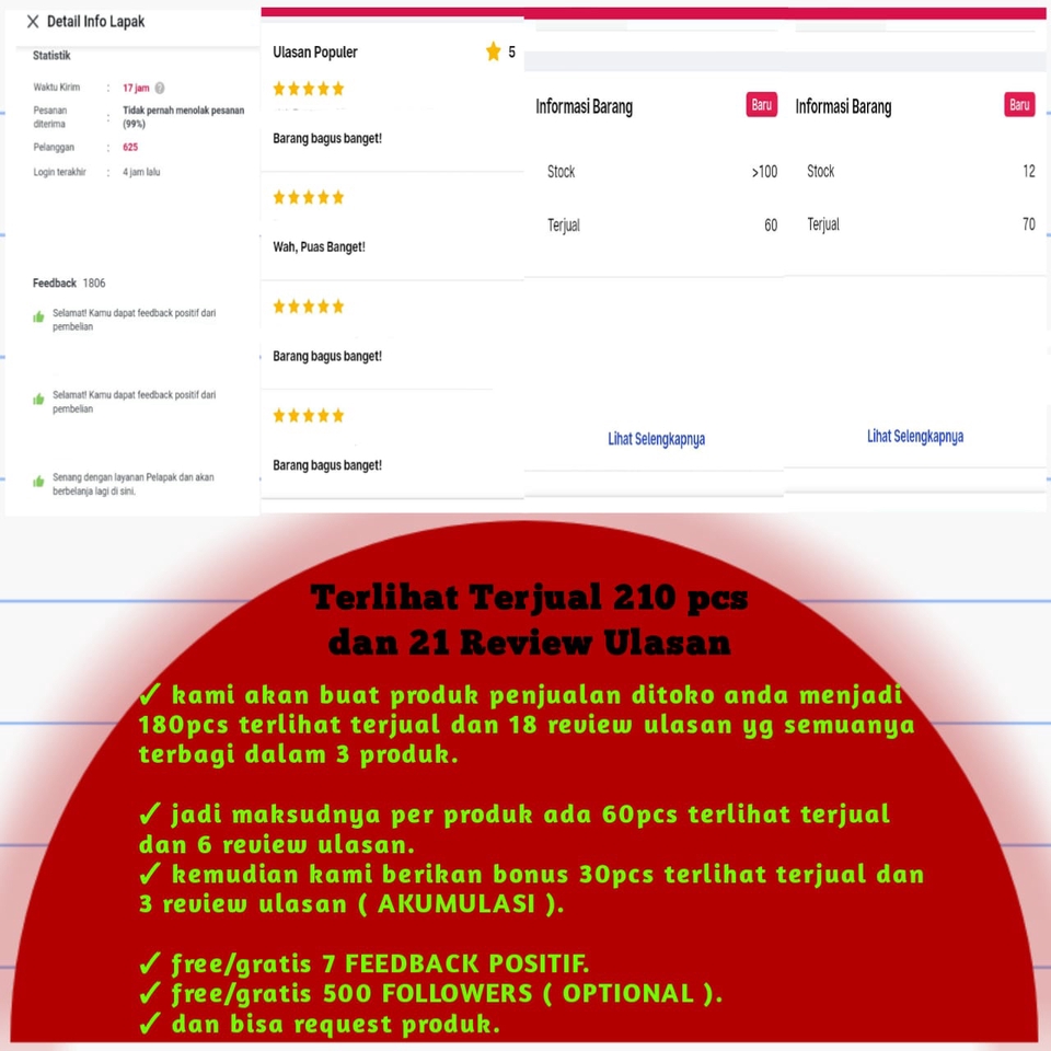 Memberi Review - ulasan review dan jasa tampilan terjual produk di marketplace tokpedia, buklapak, shope, lazda - 11