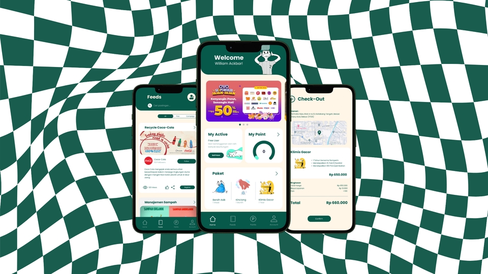 Desain UI UX aplikasi mobile dengan fitur poin dan check-out