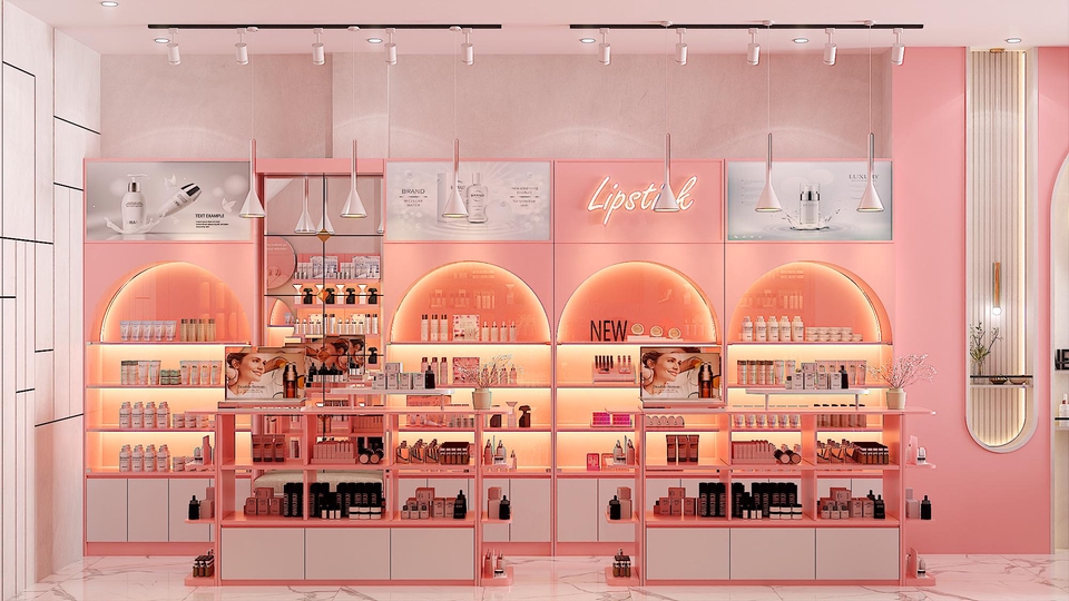 Desain Interior Toko Kosmetik Minimalis Modern, Jasa Desain Interior Toko, Jasa Desain 3D, Render 3D