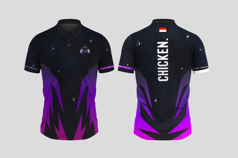 Desain kaos polos dengan motif bintang dan tulisan "CHICKEN" cocok untuk desain kaos distro atau custom.
