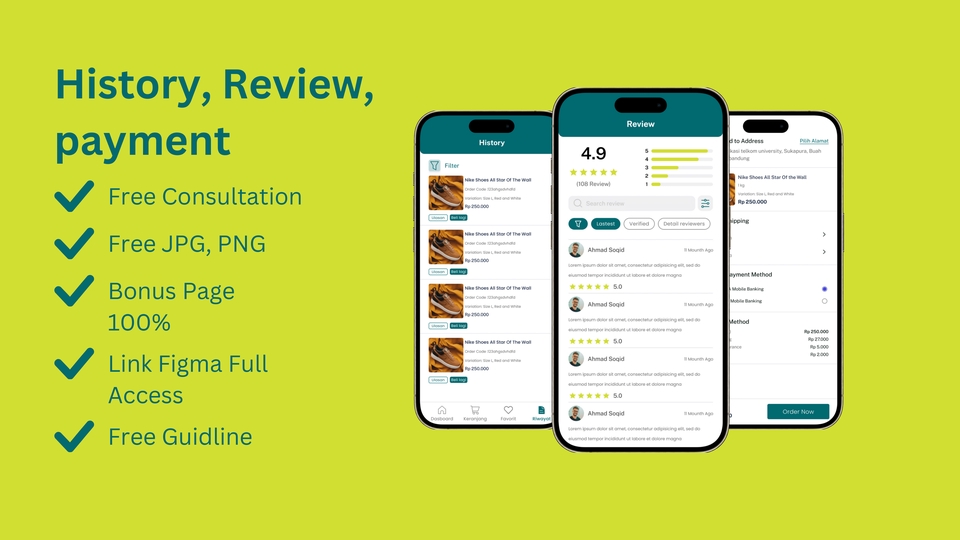 Desain UI UX Mobile App untuk platform freelancing dengan tampilan mockup dan rating 4.9.