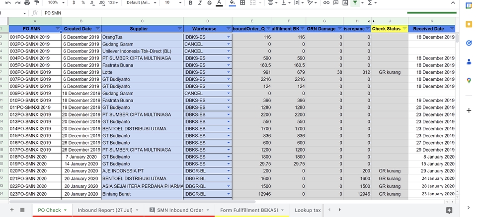 Entry Data, Pembuatan template excel, penyelesaian formula data.