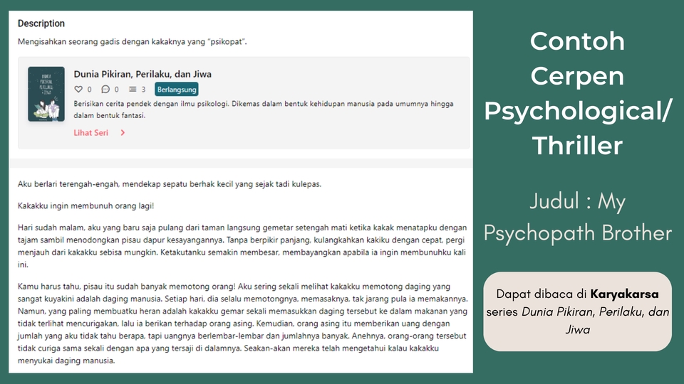 Penulisan Konten - Jasa Penulisan Cerpen, Cerita Bersambung Tema Psikologi, Science Fiction, Thriller, etc. - 3