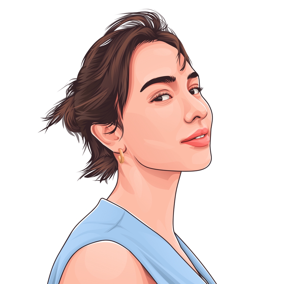 Jasa desain vektor wajah wanita karikatur freelance, ilustrasi kartun, gambar karakter.