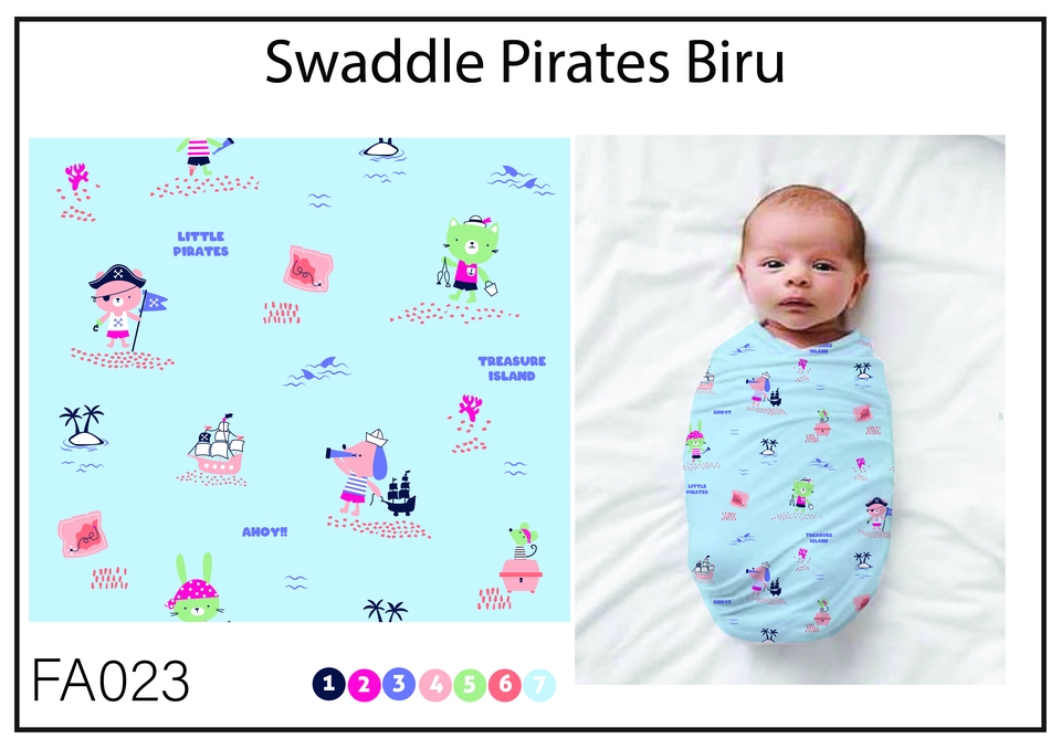 Desain swaddle bayi dengan motif bajak laut biru untuk bayi laki-laki