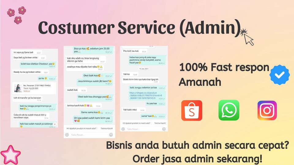 Jasa Admin Online Shop Shopee, Tokopedia, Lazada dan Lainnya - Costmer Service Admin Dijamin Berpengalaman & Terpercaya
