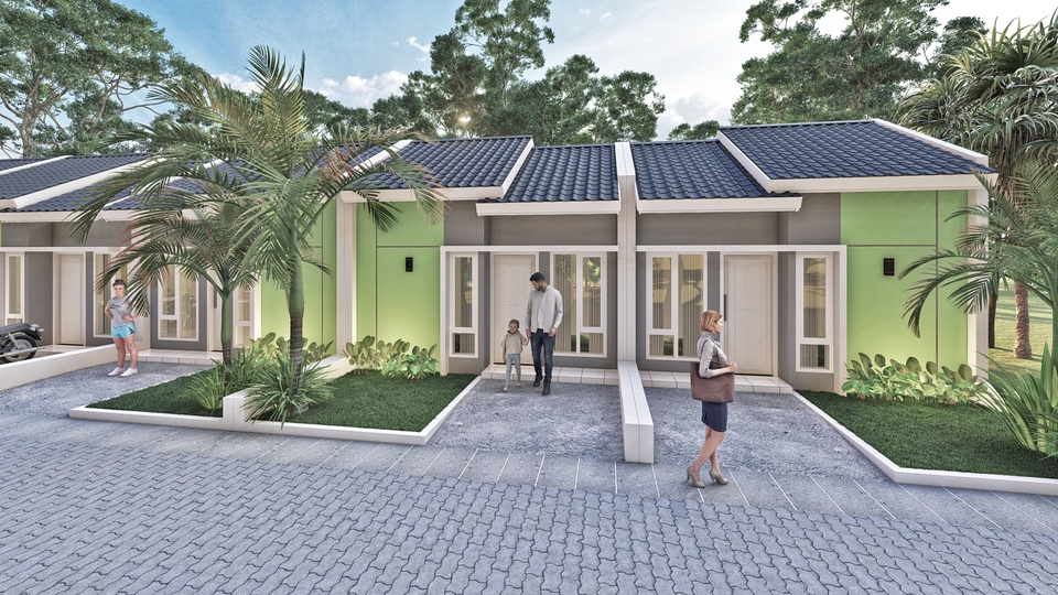 Jasa desain exterior 3d rumah minimalis modern dengan taman dan pagar