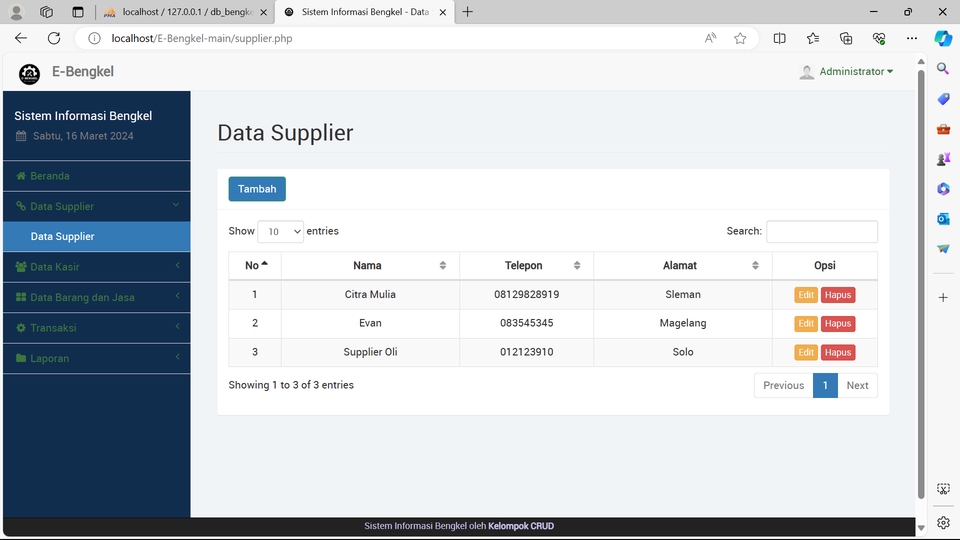 Jasa pembuatan website toko online - contoh tampilan data supplier di website e-commerce