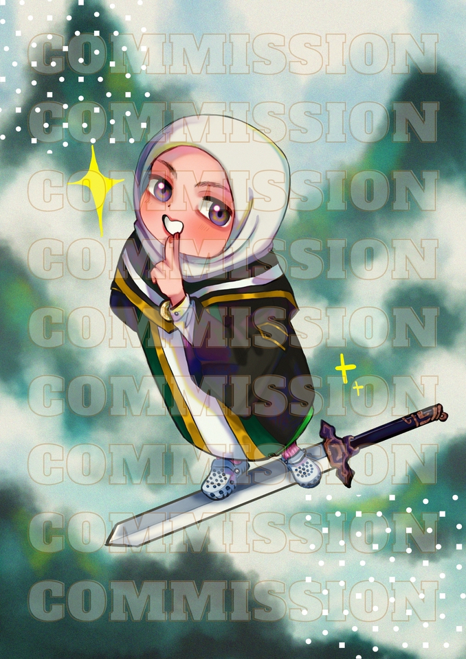 รับวาดการ์ตูนอนิเมะน่ารัก สไตล์จิบิ ภาพวาดการ์ตูนสาวมุสลิม