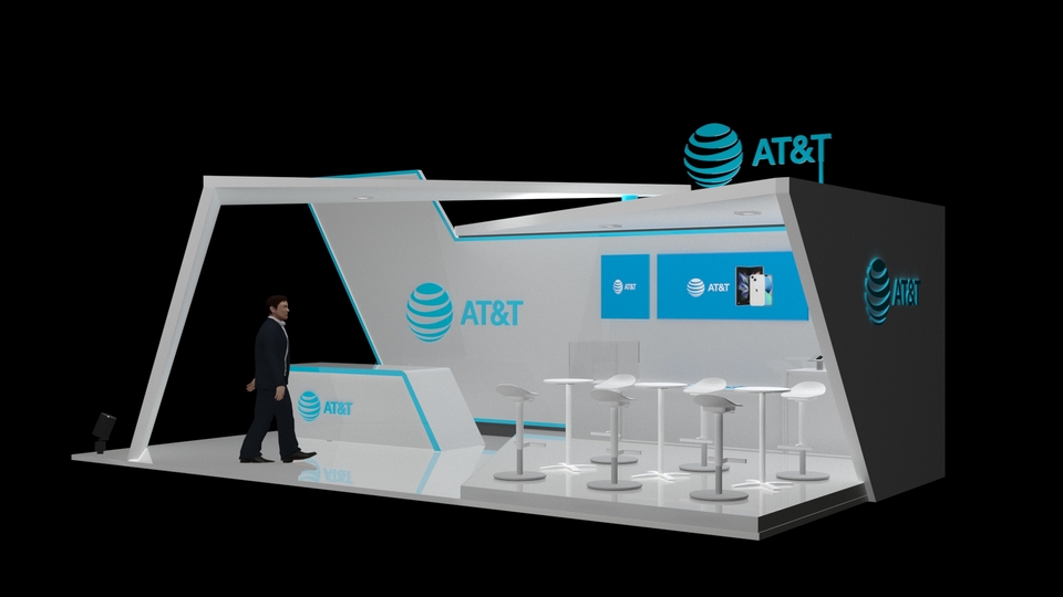 Desain Stand Pameran AT&T Minimalis 3D Untuk Jasa Freelance Desain Interior