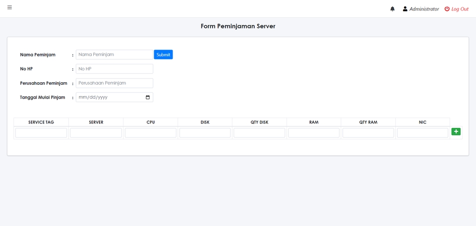 Formulir Peminjaman Server untuk Website atau Aplikasi Anda. Gunakan formulir ini untuk mengajukan permohonan server dan spesifikasi yang Anda butuhkan.