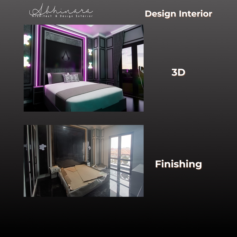 Jasa desain interior 3D dan finishing untuk rumah, apartemen, dan kantor.