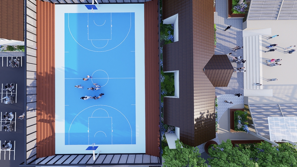 Jasa Desain Arsitektur 3D: Render Eksterior Rumah & Lapangan Basket