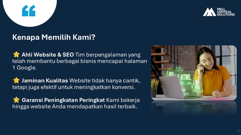 Jasa pembuatan website profesional, tim berpengalaman, membantu bisnis mencapai halaman 1 Google.
