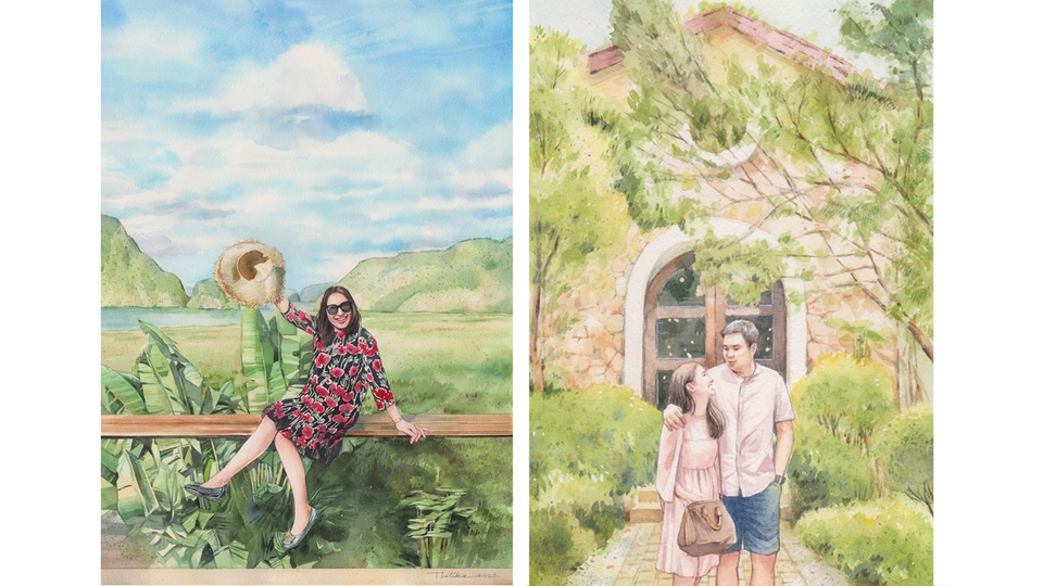 วาดภาพประกอบ - วาดภาพประกอบสีน้ำ ภาพวิวทิวทัศน์ สัตว์เลี้ยง ดอกไม้ - 12