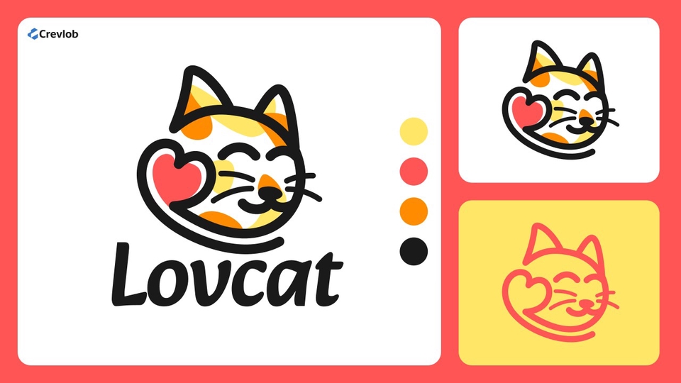 Desain logo kucing imut dengan logo hati, jasa desain logo online murah dan berkualitas