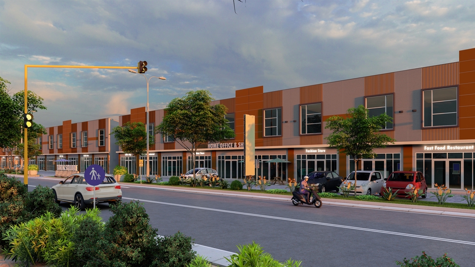 Jasa pembuatan video animasi 3d untuk bisnis, menampilkan bangunan toko dengan desain modern dan menarik.