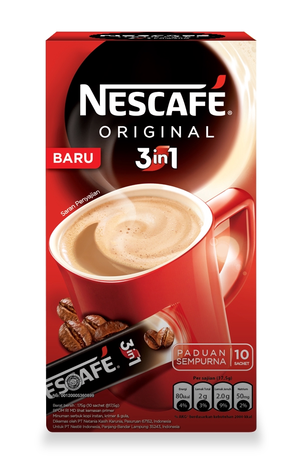 Jasa desain kemasan produk kopi Nescafe Original 3 in 1 dengan desain unik dan menarik