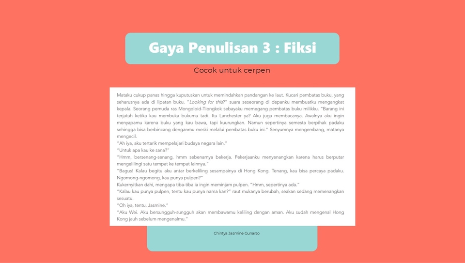 Jasa penulisan fiksi untuk konten cerita dengan gaya penulisan yang menarik, seperti cerpen.