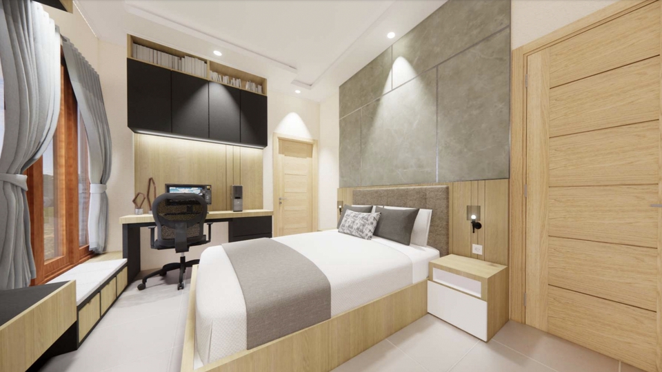 Jasa desain interior minimalis modern untuk rumah, desain ruang tamu, ruang makan, dan kamar tidur.