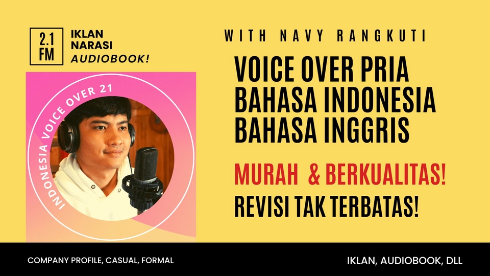 Sulih suara (dubbing, looping) - Voice Over Pengisi Suara Pria Bahasa Indonesia dan Inggris sampai Unlimited Revisi! - 1