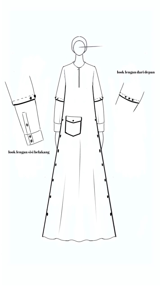 Desain model baju wanita dengan detail lengan depan dan belakang