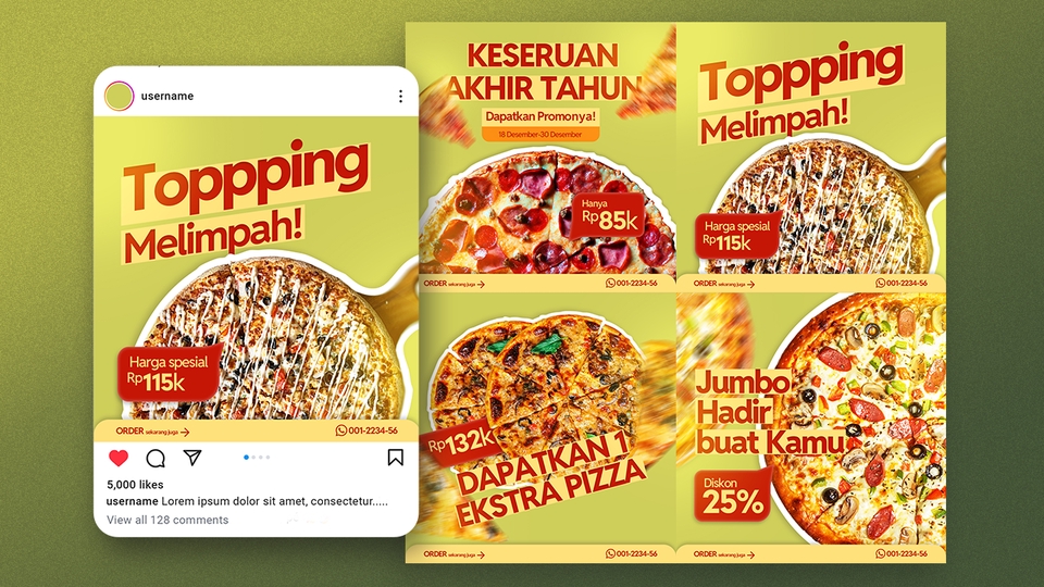Jasa desain banner instagram, template banner promosi makanan dengan topping melimpah untuk iklan online shop.