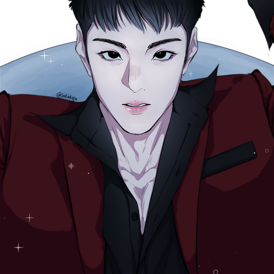 Ilustrasi pria keren dengan pakaian merah dan hitam, desain ilustrasi digital untuk avatar, desain karakter, ilustrasi vector, gambar desain, jasa desain ilustrasi, ilustrasi artistik.