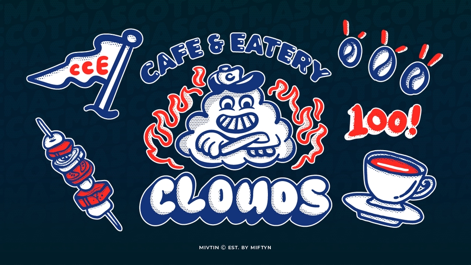 desain logo cafe dan eatery di jakarta. Style logo dan mascot sangat edge dan youthful