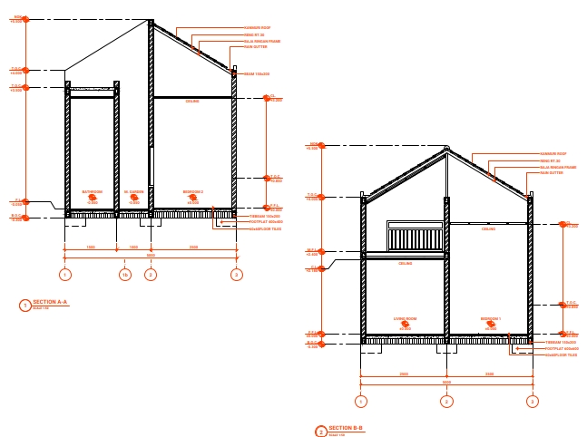 Jasa drafter autocad freelance desain rumah dengan detail konstruksi.